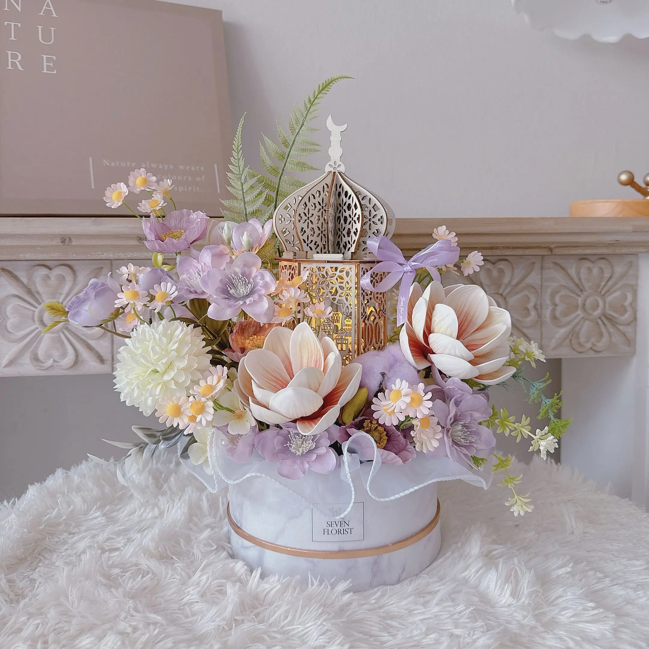 Raya Artificial Flower Box - Wooden Ornament